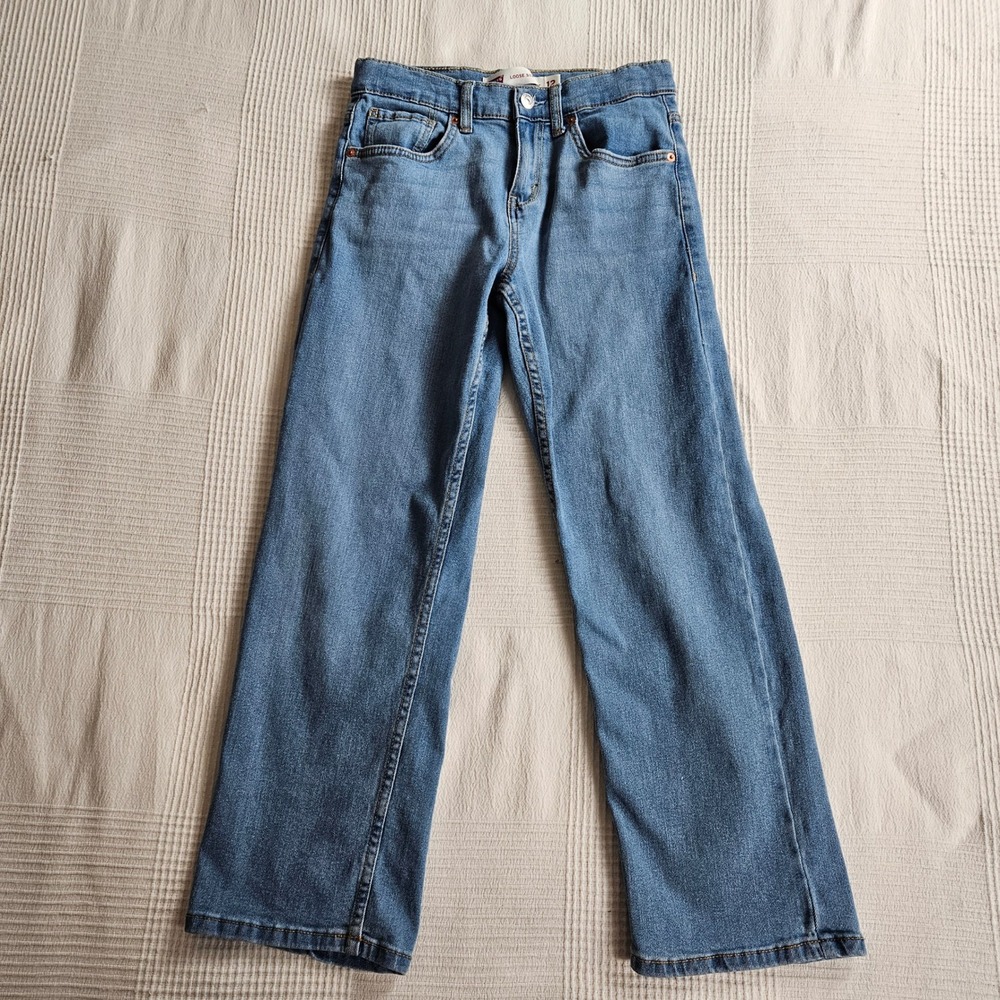 Levis Kids Loose Wide Leg Straight Jeans Medium Wash Blue Denim Size 12 Girls